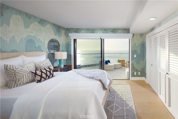 Bedroom, Interior, Recessed Lighting, Water, Wood Texture Flooring