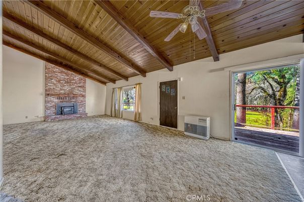 Empty room, Fireplace, Interior, Stone Walls, Wooden Beams, Wooden Ceilings
