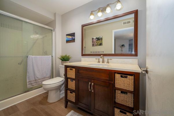 Bathroom, Glass Shower, Interior, Wood Texture Flooring