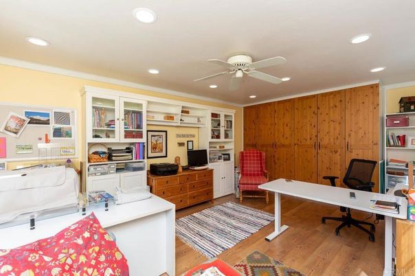Home Office, Interior, Recessed Lighting, Wood Texture Flooring