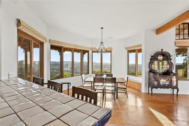 Chandelier, Dining room, Interior, Wooden Beams, Wood Texture Flooring