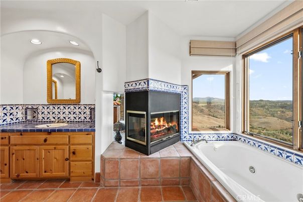 Bathroom, Fireplace, Interior, Recessed Lighting, Tile Countertops