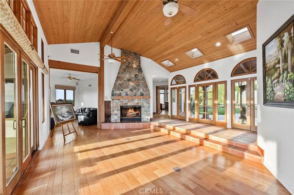 Fireplace, Interior, Recessed Lighting, Wooden Beams, Wooden Ceilings, Wood Texture Flooring