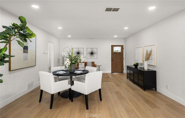 Dining room, Interior, Recessed Lighting, Wood Texture Flooring