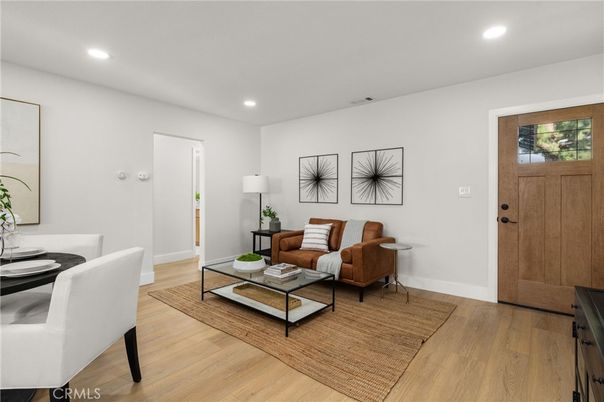 Dining room, Interior, Living room, Recessed Lighting, Wood Texture Flooring