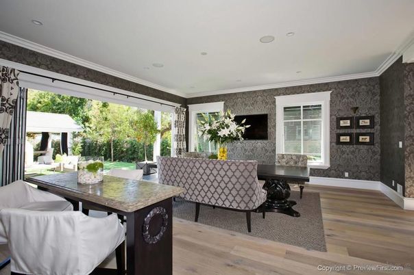 Dining room, Interior, Recessed Lighting, Wood Texture Flooring