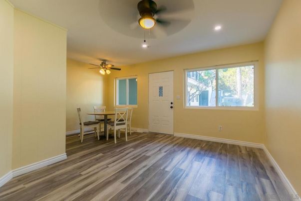 Dining room, Interior, Recessed Lighting, Wood Texture Flooring