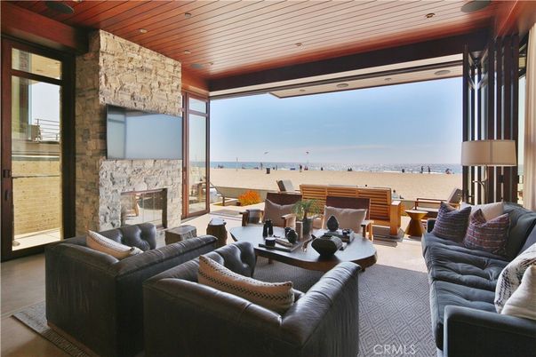 Fireplace, Interior, Living room, Stone Walls, Water, Wooden Ceilings