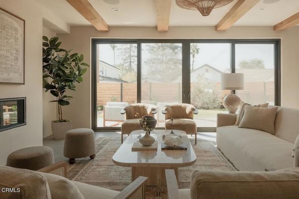 Interior, Living room, Recessed Lighting, Wooden Beams