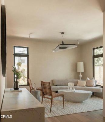Dining room, Interior, Living room, Pendant Lights, Wood Texture Flooring