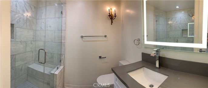 Bathroom, Glass Shower, Interior, Marble Walls, Recessed Lighting