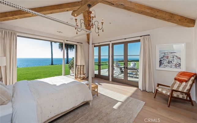 Bedroom, Chandelier, Interior, Water, Wooden Beams, Wood Texture Flooring