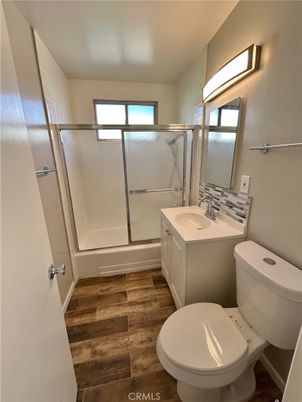 Bathroom, Glass Shower, Interior, Wood Texture Flooring