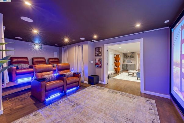 Home Theatre Room, Interior, Recessed Lighting, Wood Texture Flooring