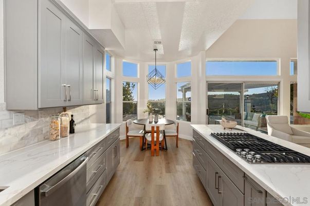 Dining room, Interior, Kitchen, Pendant Lights, Stainless Steel Appliances, Wood Texture Flooring