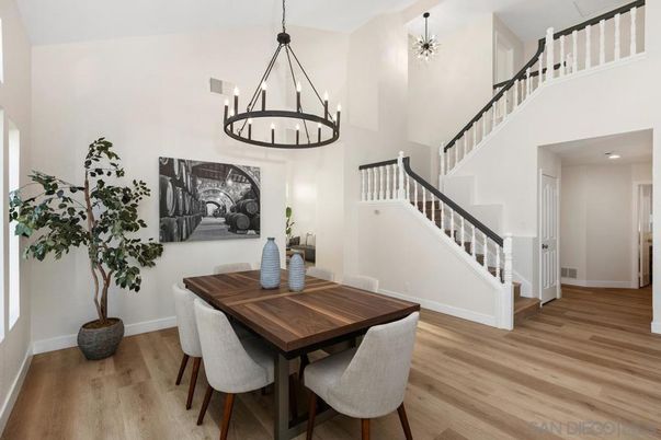 Chandelier, Dining room, Interior, Pendant Lights, Wood Texture Flooring