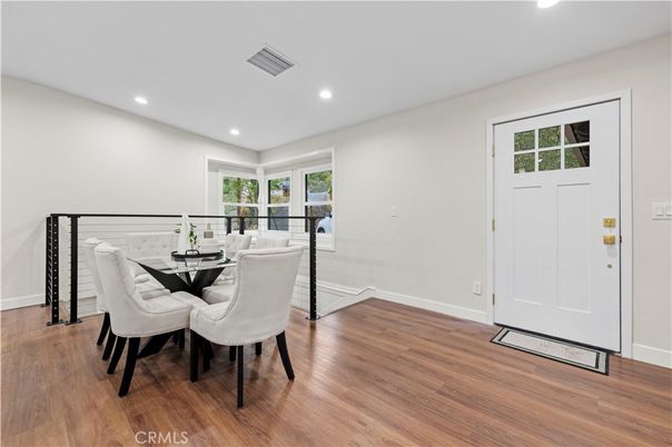 Dining room, Interior, Recessed Lighting, Wood Texture Flooring