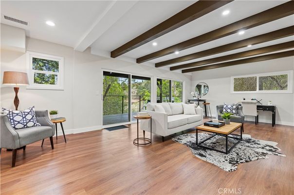 Interior, Living room, Recessed Lighting, Wooden Beams, Wood Texture Flooring
