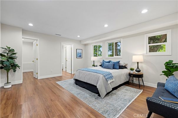 Bedroom, Interior, Recessed Lighting, Wood Texture Flooring