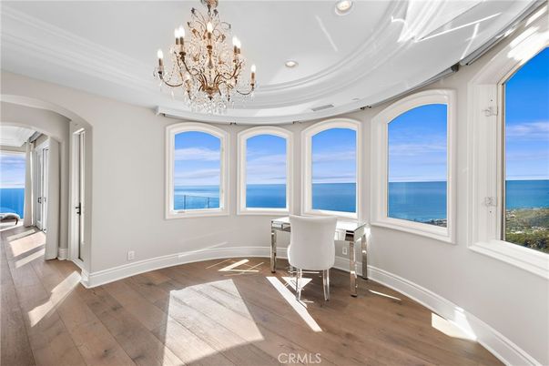 Chandelier, Home Office, Interior, Recessed Lighting, Water, Wood Texture Flooring