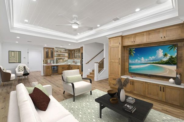 Interior, Living room, Recessed Lighting, Wood Texture Flooring
