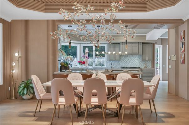 Dining room, Interior, Kitchen, Pendant Lights, Wood Texture Flooring