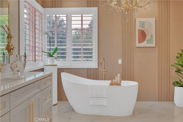 Bathroom, Chandelier, Free Standing Baths, Interior, Marble