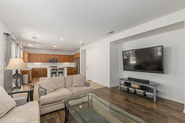 Interior, Kitchen, Living room, Recessed Lighting, Stainless Steel Appliances, Wood Texture Flooring