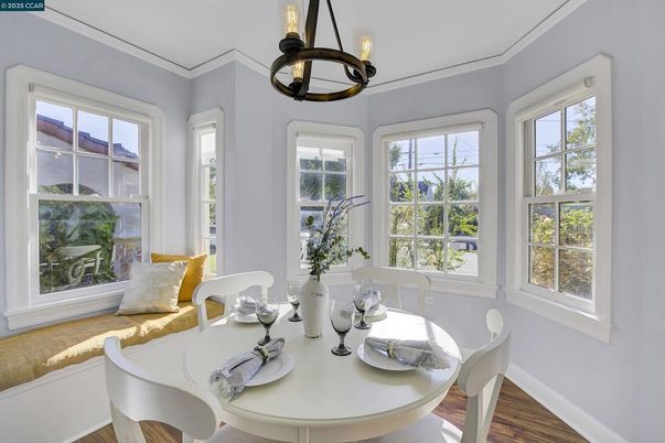 Dining room, Interior, Pendant Lights, Wood Texture Flooring