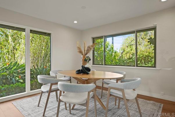 Dining room, Interior, Recessed Lighting, Wood Texture Flooring
