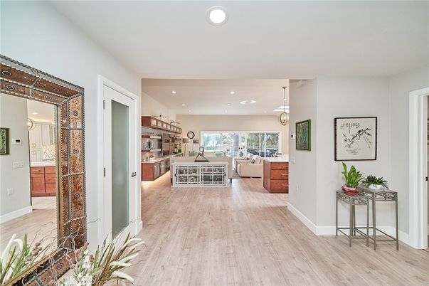 Interior, Kitchen, Living room, Pendant Lights, Recessed Lighting, Wood Texture Flooring