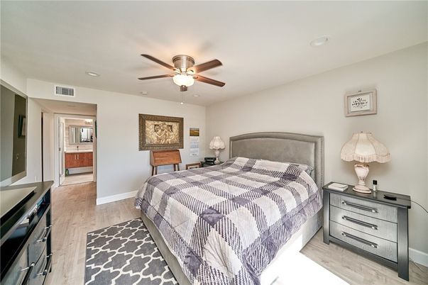 Bedroom, Interior, Recessed Lighting, Wood Texture Flooring