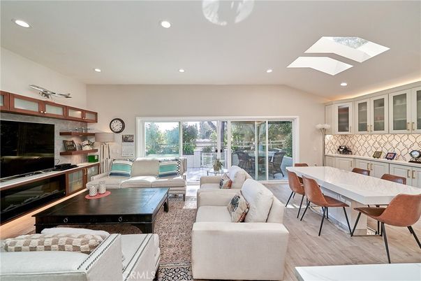 Dining room, Interior, Living room, Recessed Lighting, Wood Texture Flooring