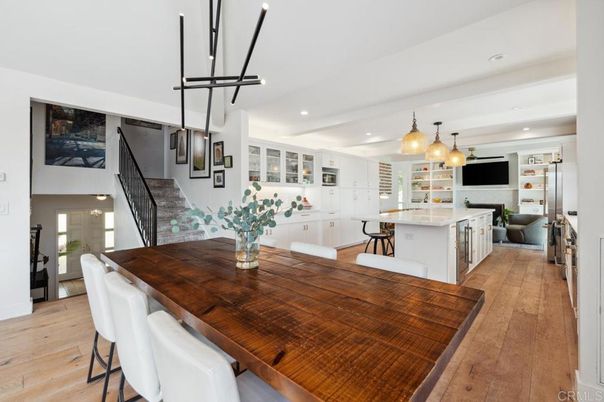Dining room, Interior, Kitchen, Living room, Pendant Lights, Recessed Lighting, Wood Texture Flooring