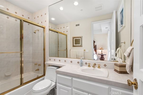 Bathroom, Glass Shower, Interior, Recessed Lighting, Tile Countertops