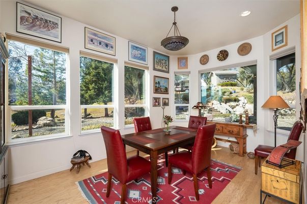 Dining room, Interior, Recessed Lighting, Wood Texture Flooring