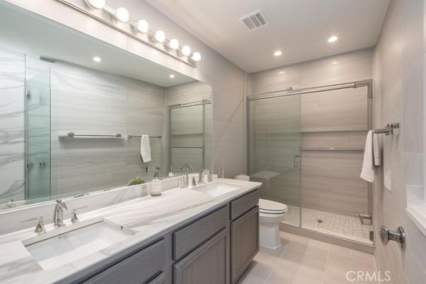 Bathroom, Dual Sink Vanities, Glass Shower, Interior, Recessed Lighting