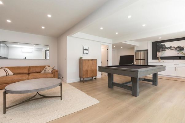 Billiard Table, Game Room, Interior, Recessed Lighting, Wood Texture Flooring