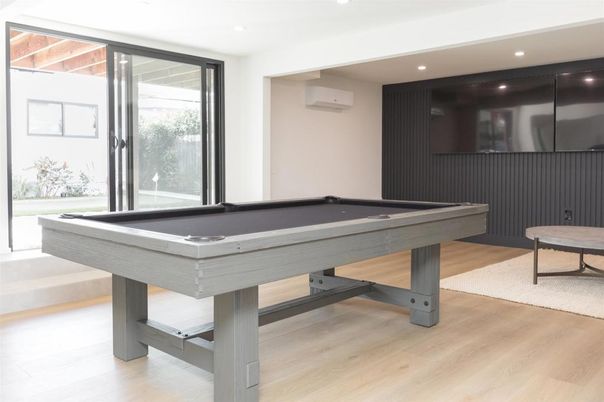 Billiard Table, Game Room, Interior, Recessed Lighting, Wood Texture Flooring