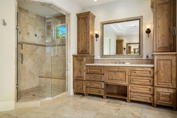 Bathroom, Glass Shower, Interior, Recessed Lighting