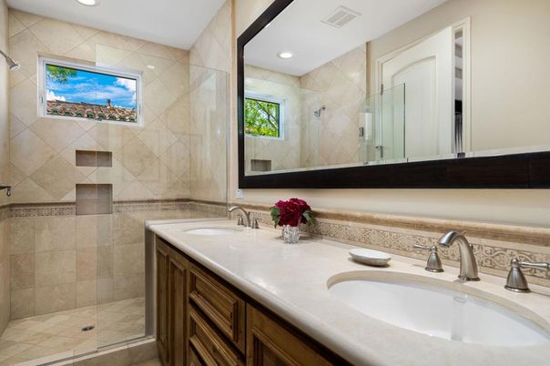 Bathroom, Dual Sink Vanities, Glass Shower, Interior, Recessed Lighting