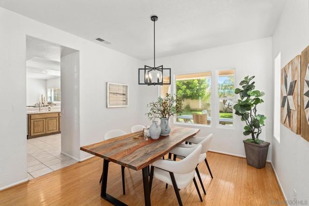 Dining room, Interior, Pendant Lights, Wood Texture Flooring