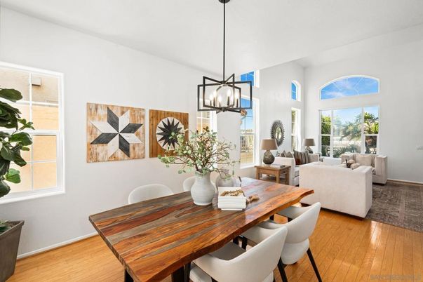 Dining room, Interior, Living room, Pendant Lights, Wood Texture Flooring