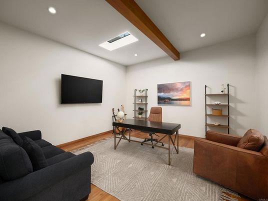 Home Office, Interior, Recessed Lighting, Wooden Beams, Wood Texture Flooring