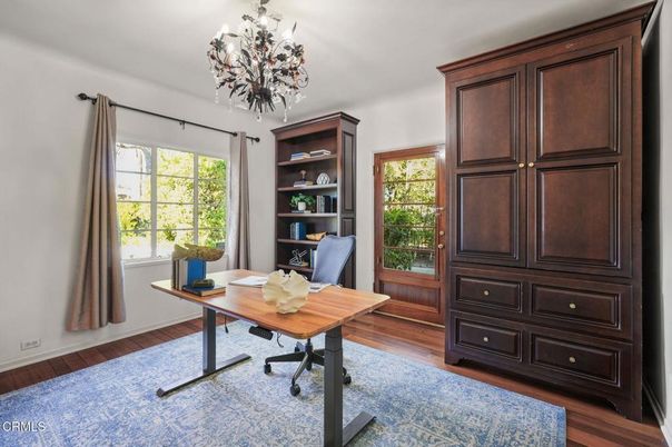 Chandelier, Home Office, Interior, Wood Texture Flooring