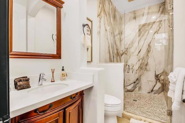 Bathroom, Glass Shower, Interior, Marble Walls