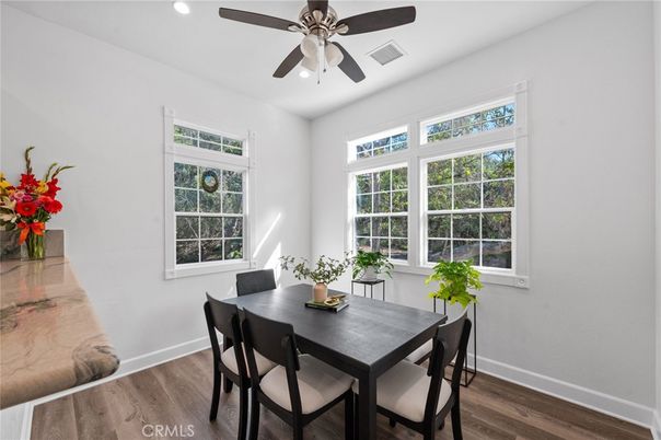 Dining room, Interior, Recessed Lighting, Wood Texture Flooring
