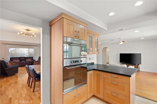 Interior, Kitchen, Living room, Recessed Lighting, Stainless Steel Appliances, Wood Texture Flooring