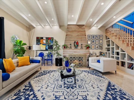 Fireplace, Interior, Living room, Recessed Lighting, Stone Walls