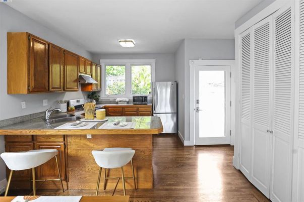 Interior, Kitchen, Stainless Steel Appliances, Wood Texture Flooring